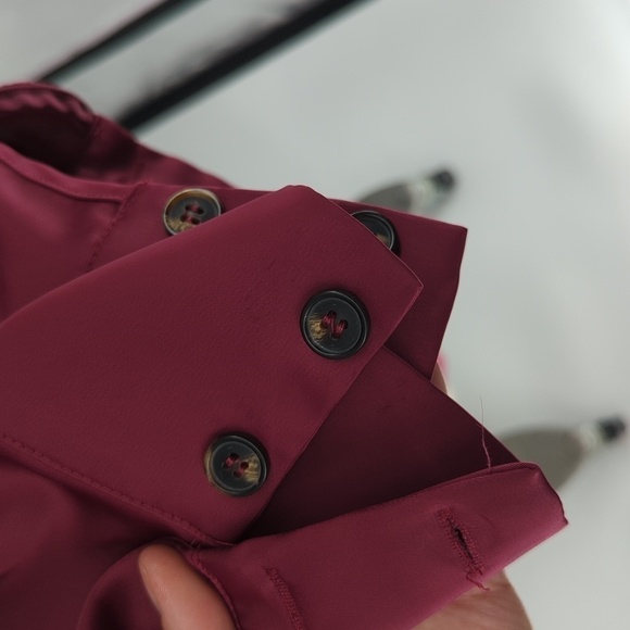 BTFBM Satin Tie Midi Shirtdress Red S Business casual preppy holiday office - Picture 6 of 9